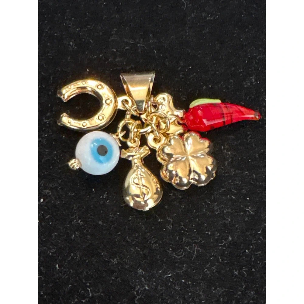 18k Gold Filled Lucky Charm Pendant Horseshoe Evil Eye Money‎ Bag Clover Pepper